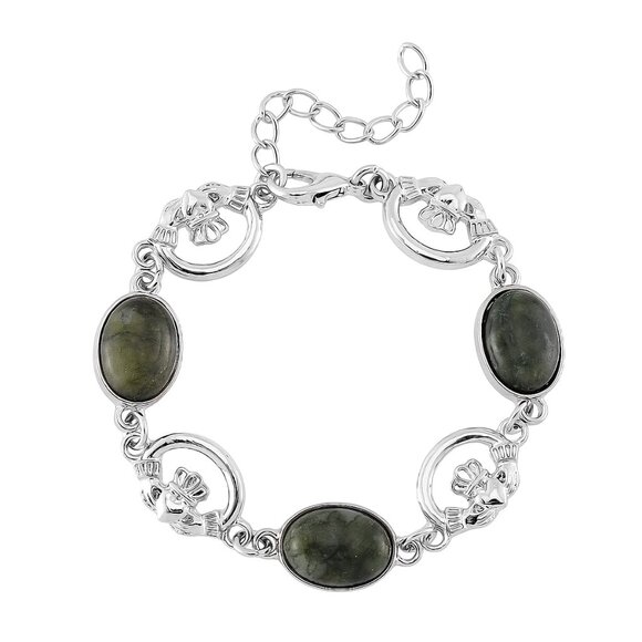 Bracelet Connemara Marble 30.00 ctw Claddagh Silvertone 7-9 inches - Picture 1 of 5